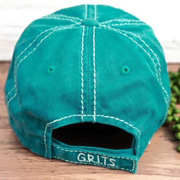 KBETHOS G.R.I.T.S Girls Raised In The South Teal Distressed Ball Cap Hat NWT - Picture 2 of 2